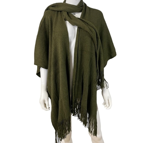 Olive Green Open Cardigan Fringe Shawl Sweater
New - Picture 3 of 7